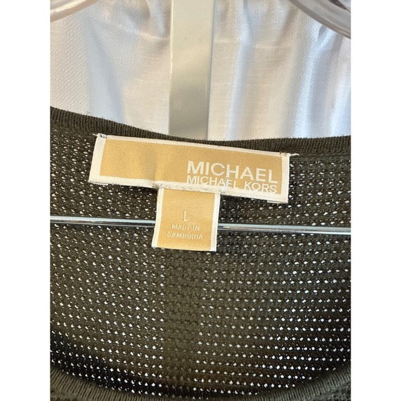 Michael Michael Kors Womens Olive Green Waffle Knit Button Side Tunic Sweater L - Picture 4 of 7